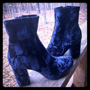 Velvet Blue Heels - Velour Ankle Boots
